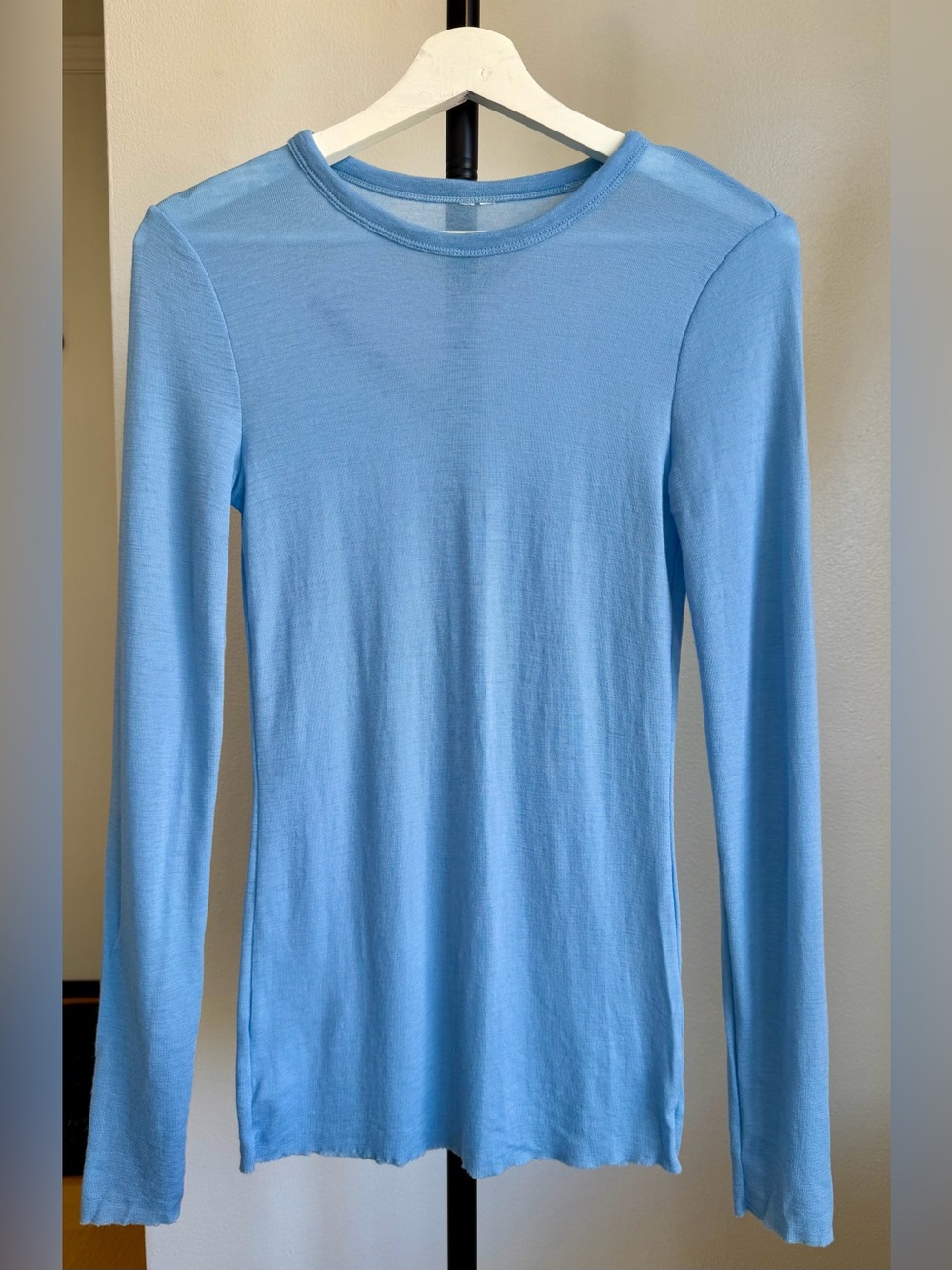 Arket Sky Blue Long Sleeve Merino Wool Crewneck Top